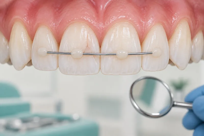 Conceptual illustration of temporary support across injured permanent front teeth.