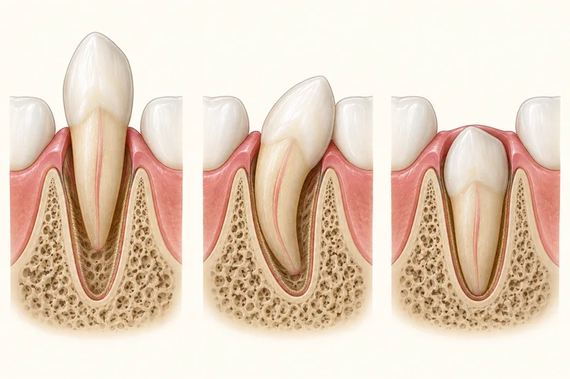 Conceptual illustration of outward, sideways and inward displacement of permanent teeth.
