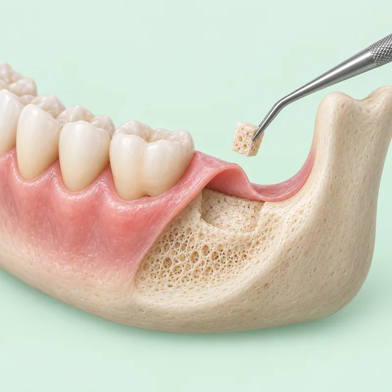 Educational concept of a small jawbone tissue sample collected during a hard-tissue biopsy