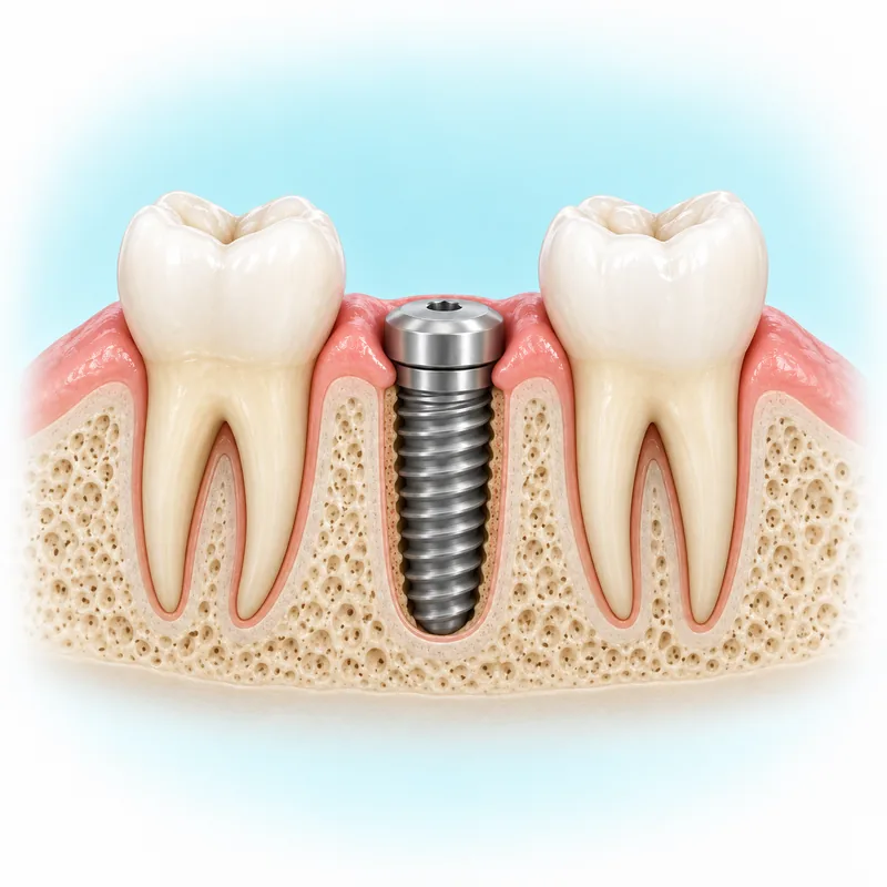 Illustration of an implant with a healing abutment inside an extraction socket