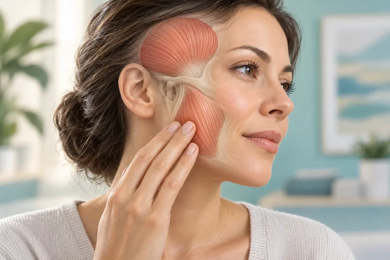 Conceptual illustration highlighting the chewing muscles during gentle jaw-muscle care
