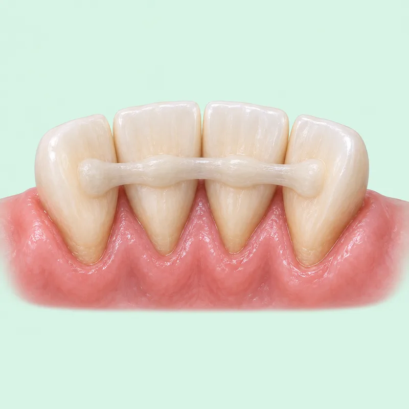 Educational illustration of a tooth-colored splint bonded behind natural lower front teeth