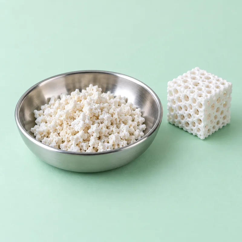 Educational concept of manufactured synthetic bone substitute granules