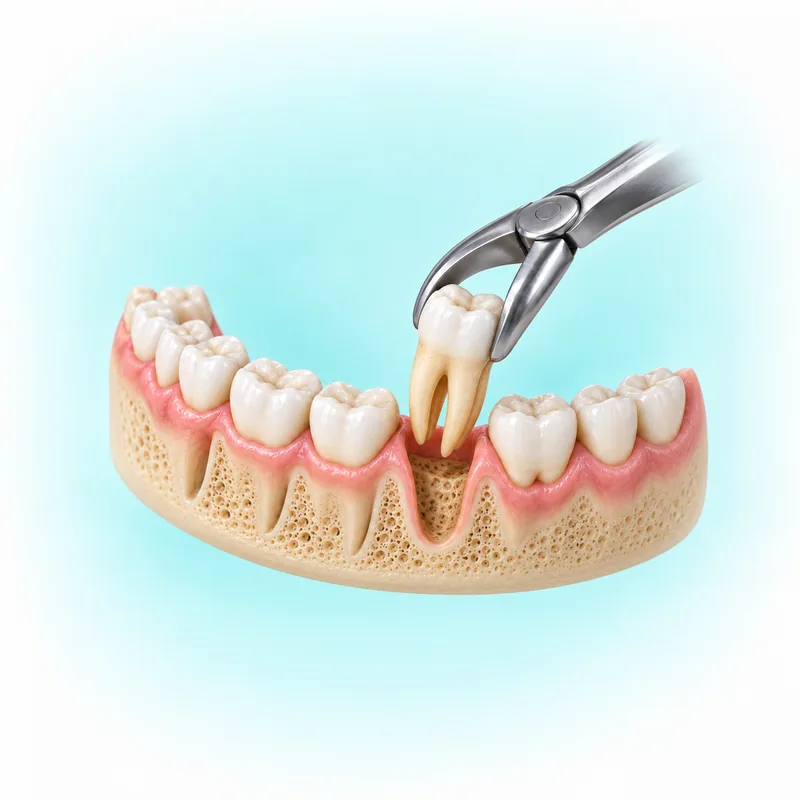 Illustration of forceps lifting a natural molar from its socket
