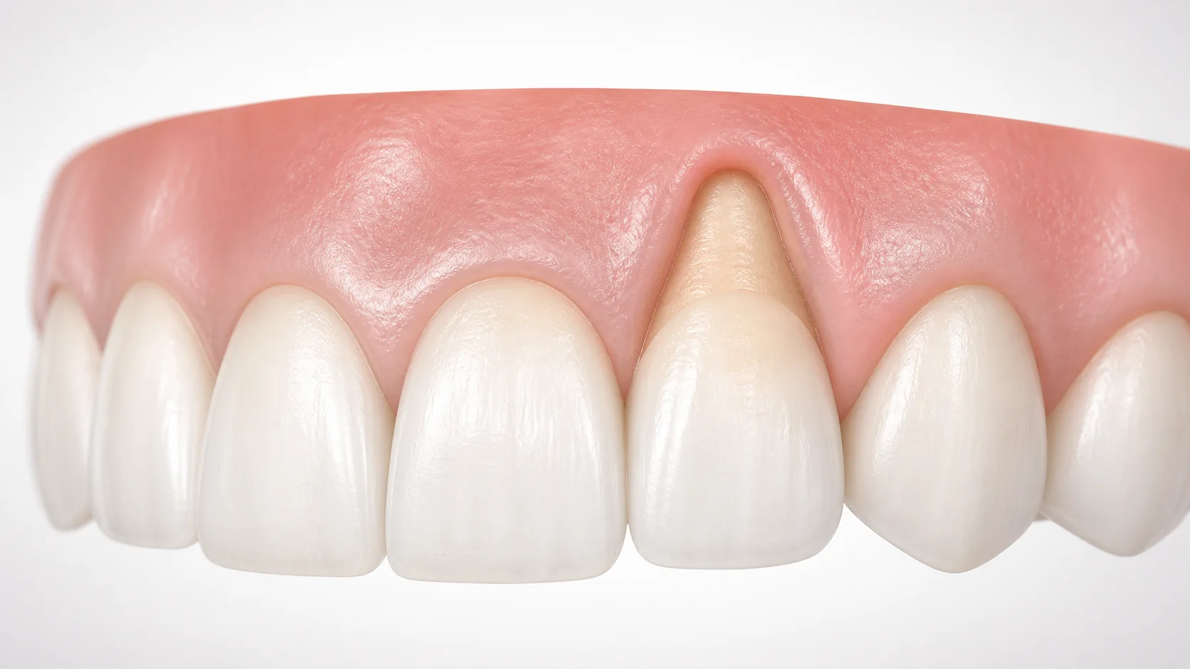 Illustration of localised gum recession showing an exposed root surface on an upper front tooth